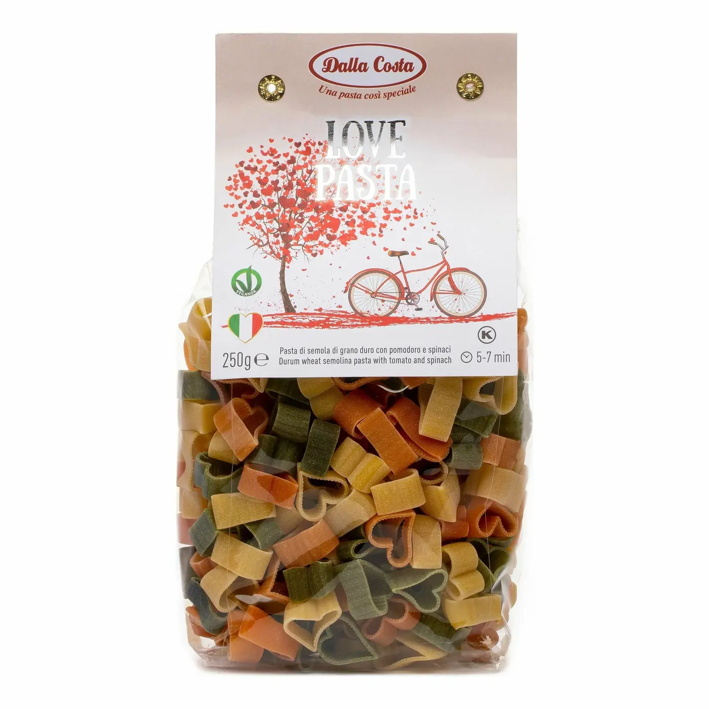 Макаронные изделия фигурные без яиц со шпинатом и томатами "Любовь" (Love pasta)
